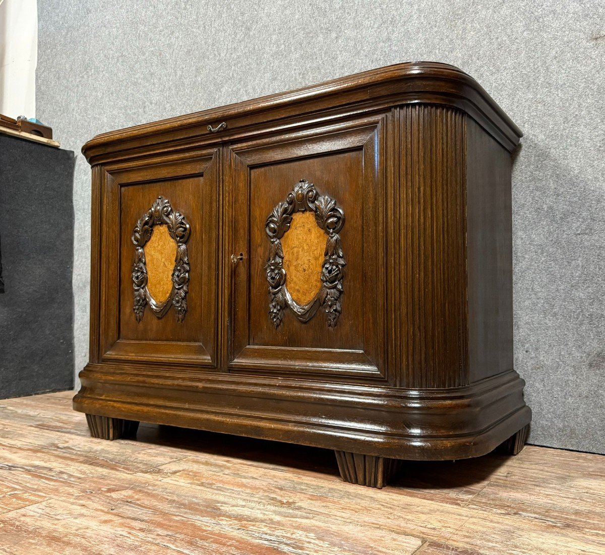 Art Nouveau Period Sideboard In Oak And Burl Circa 1900-photo-3