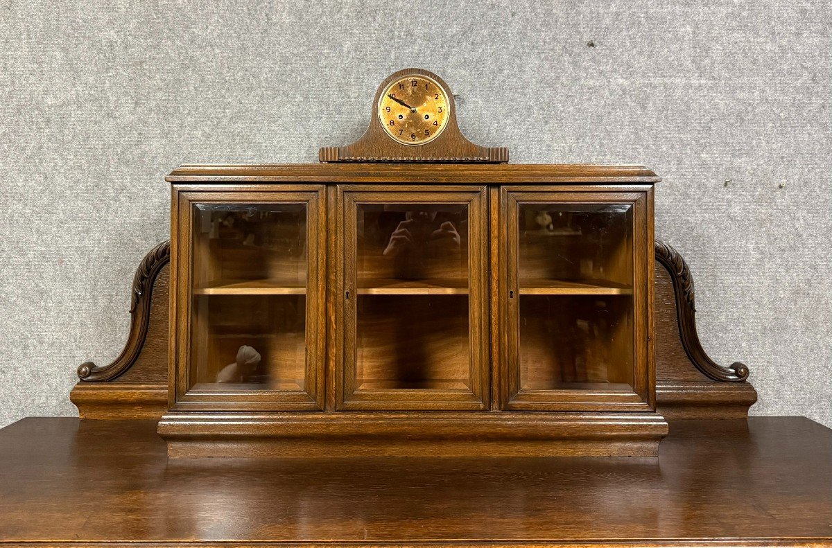 Buffet A Horloge époque Art Nouveau En Chêne Et Loupe Vers 1900-photo-1