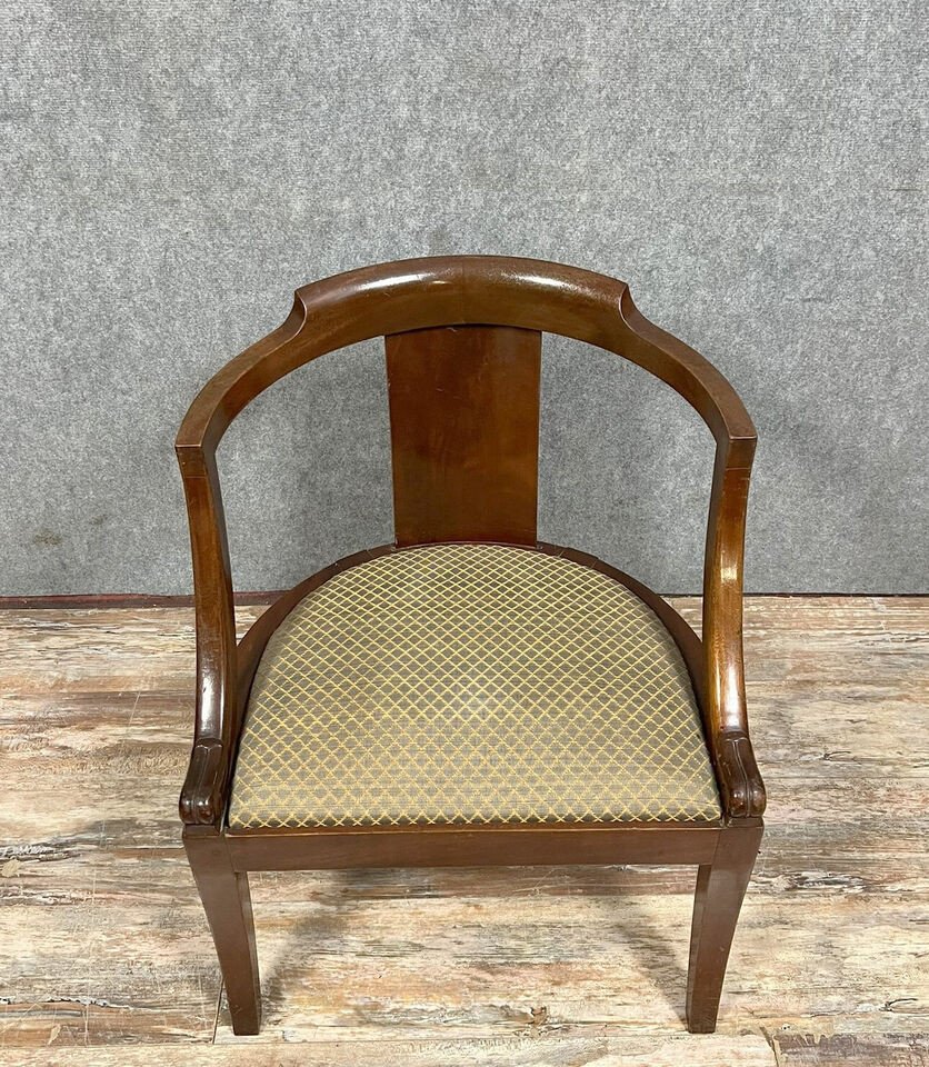 Fauteuil De Bureau Gondole Style Empire En Acajou Vers 1900-photo-1