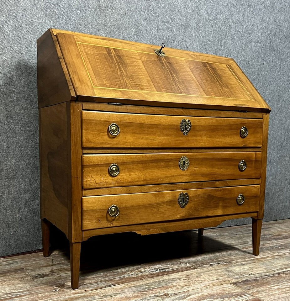 Louis XVI Period Scriban Chest Of Drawers, Blond Walnut, Circa 1780-photo-1