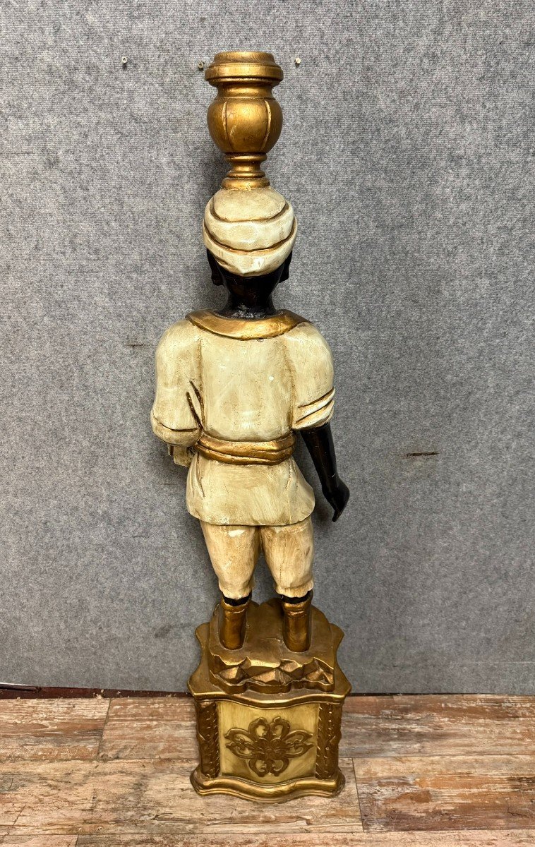 Polychrome And Gilded Carved Wooden Torchiere, Depicting A Young Nubian In Venetian Clothing-photo-6