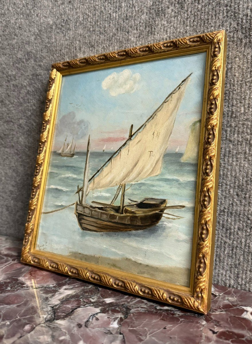 Marie C: Oil Painting On Canvas Marine With Sailboat Napoleon III Period-photo-2