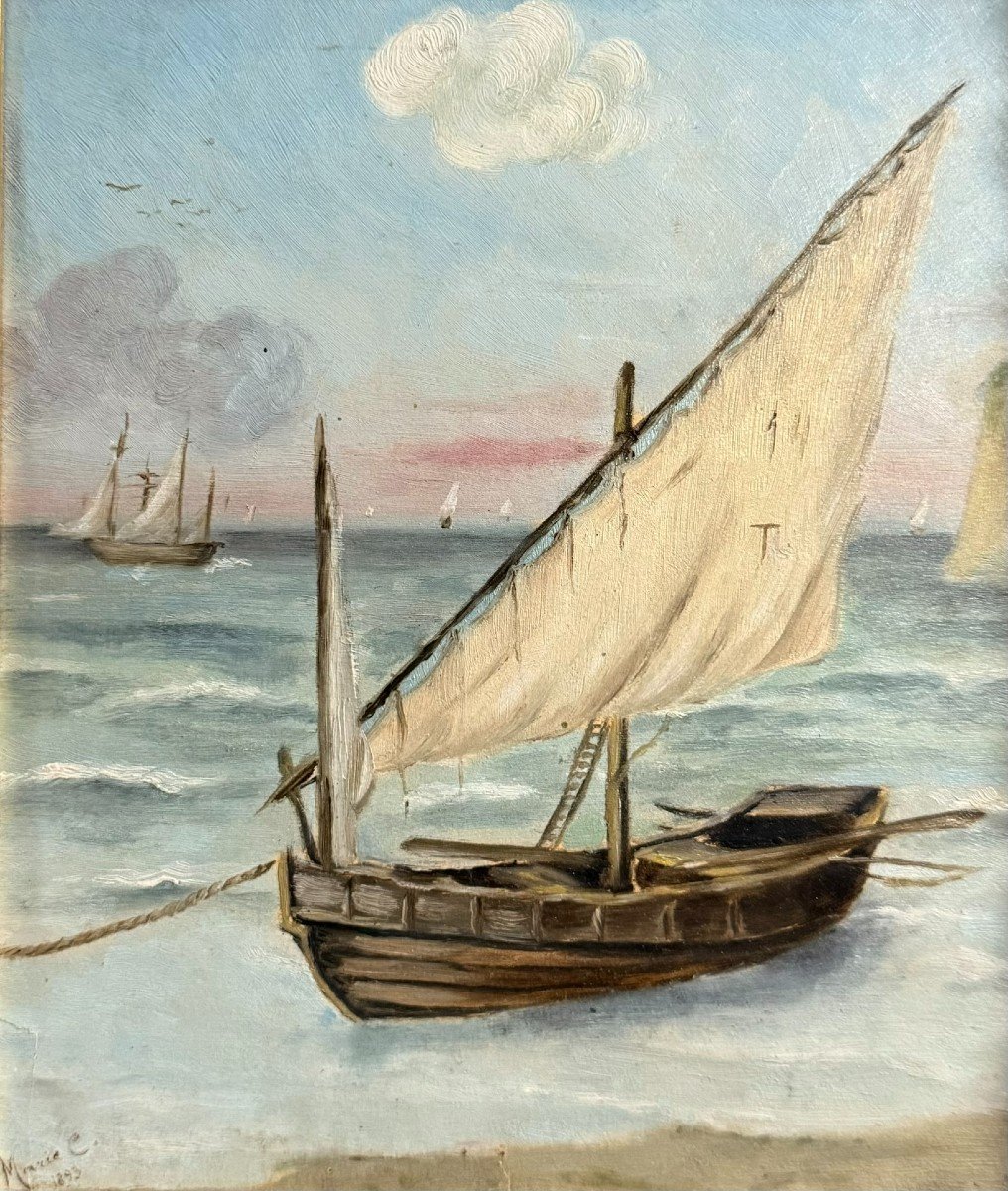 Marie C: Oil Painting On Canvas Marine With Sailboat Napoleon III Period-photo-5