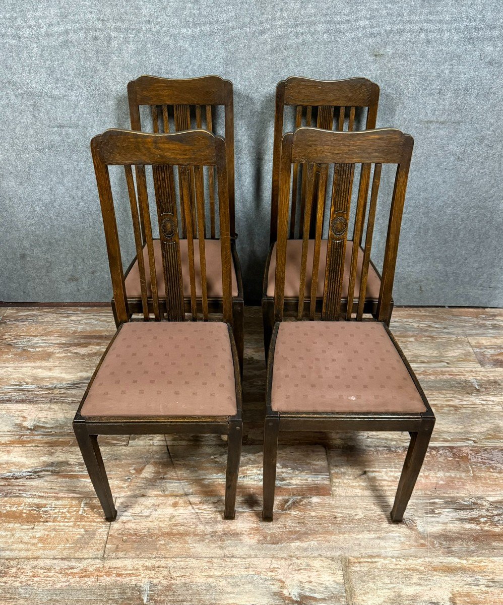 4 Art Nouveau Oak Chairs Circa 1900-photo-1