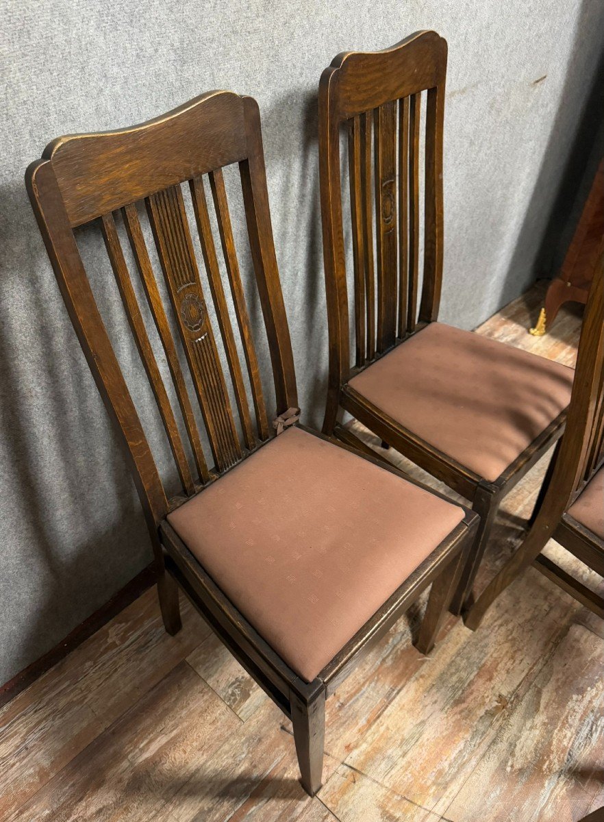 4 Art Nouveau Oak Chairs Circa 1900-photo-4