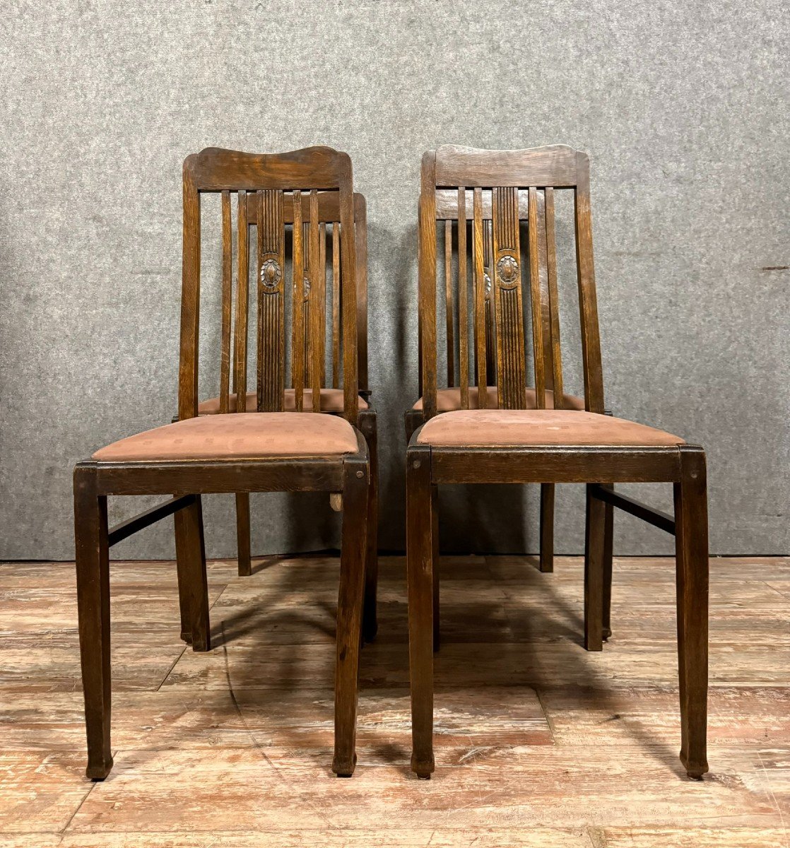 4 Art Nouveau Oak Chairs Circa 1900