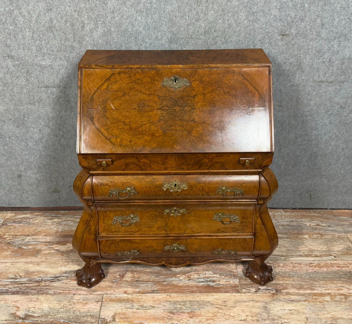 Curved Dutch Scriban Chest Of Drawers In Mahogany And Marquetry-photo-1