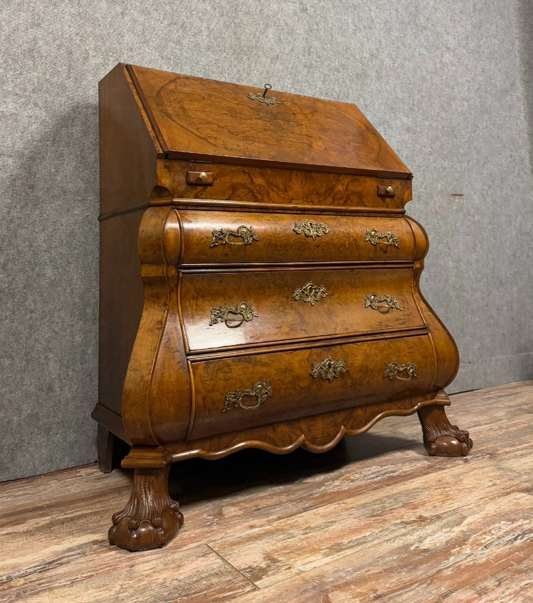 Curved Dutch Scriban Chest Of Drawers In Mahogany And Marquetry-photo-2