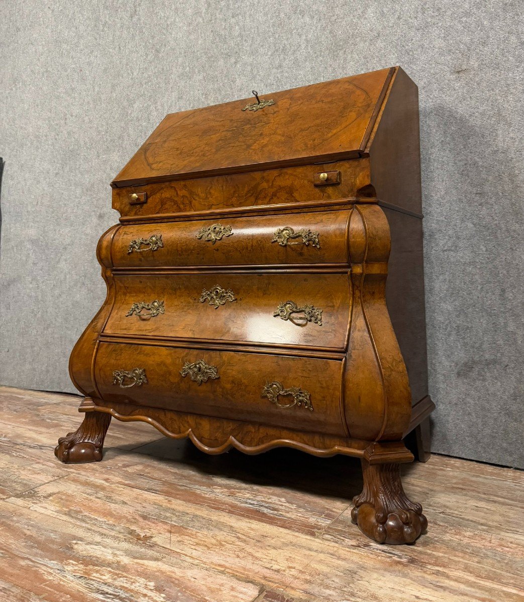 Curved Dutch Scriban Chest Of Drawers In Mahogany And Marquetry-photo-3