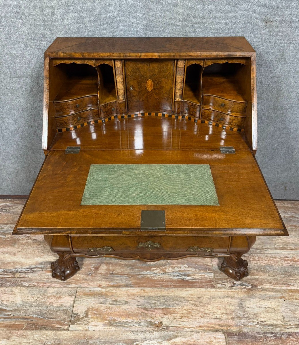 Curved Dutch Scriban Chest Of Drawers In Mahogany And Marquetry-photo-4