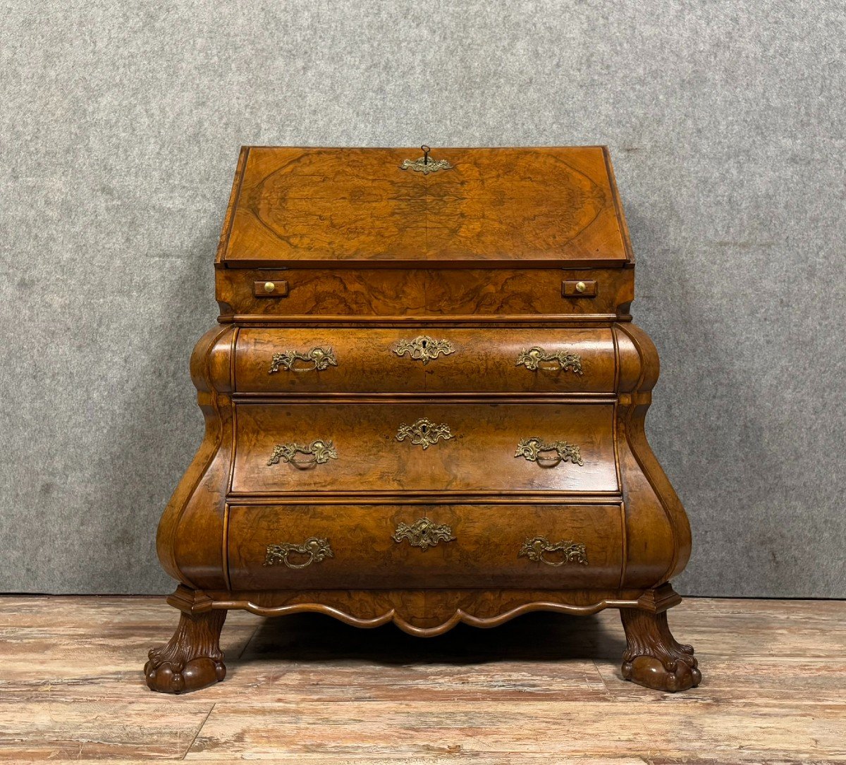 Curved Dutch Scriban Chest Of Drawers In Mahogany And Marquetry