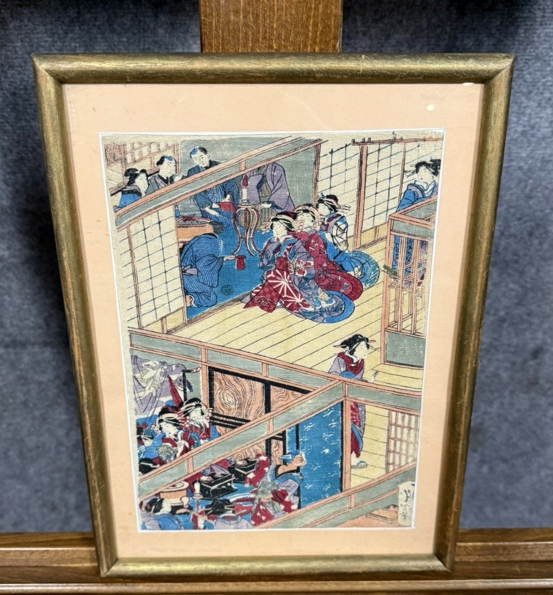 Japon Vers 1900: Tableau Peinture Sur Tissu Figurant Une Scène Animée-photo-3