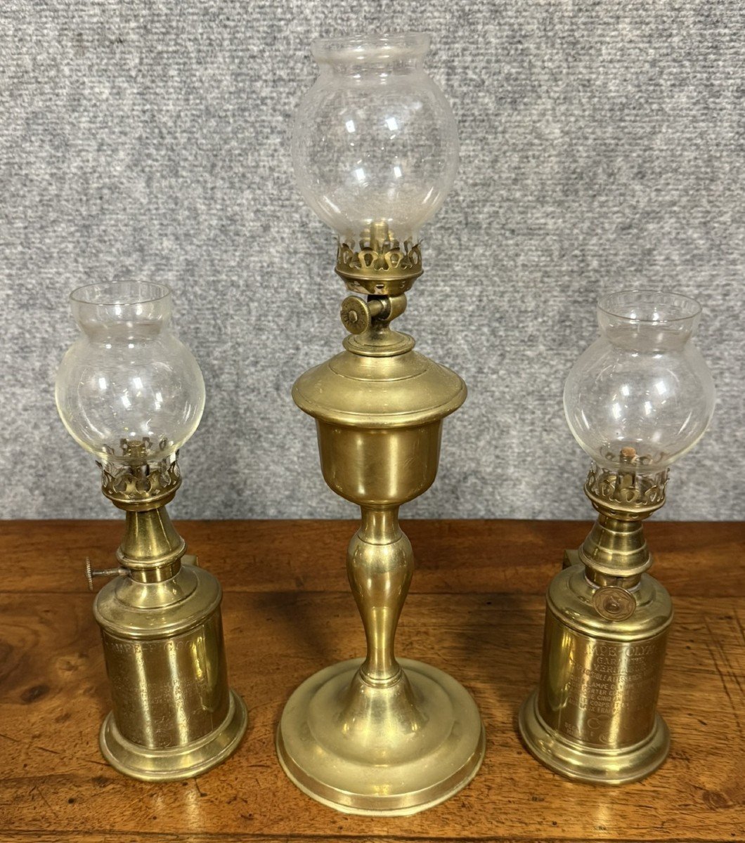 3 19th Century Signed Lights: 2 Pigeon Lamps And A Kerosene Lamp-photo-2