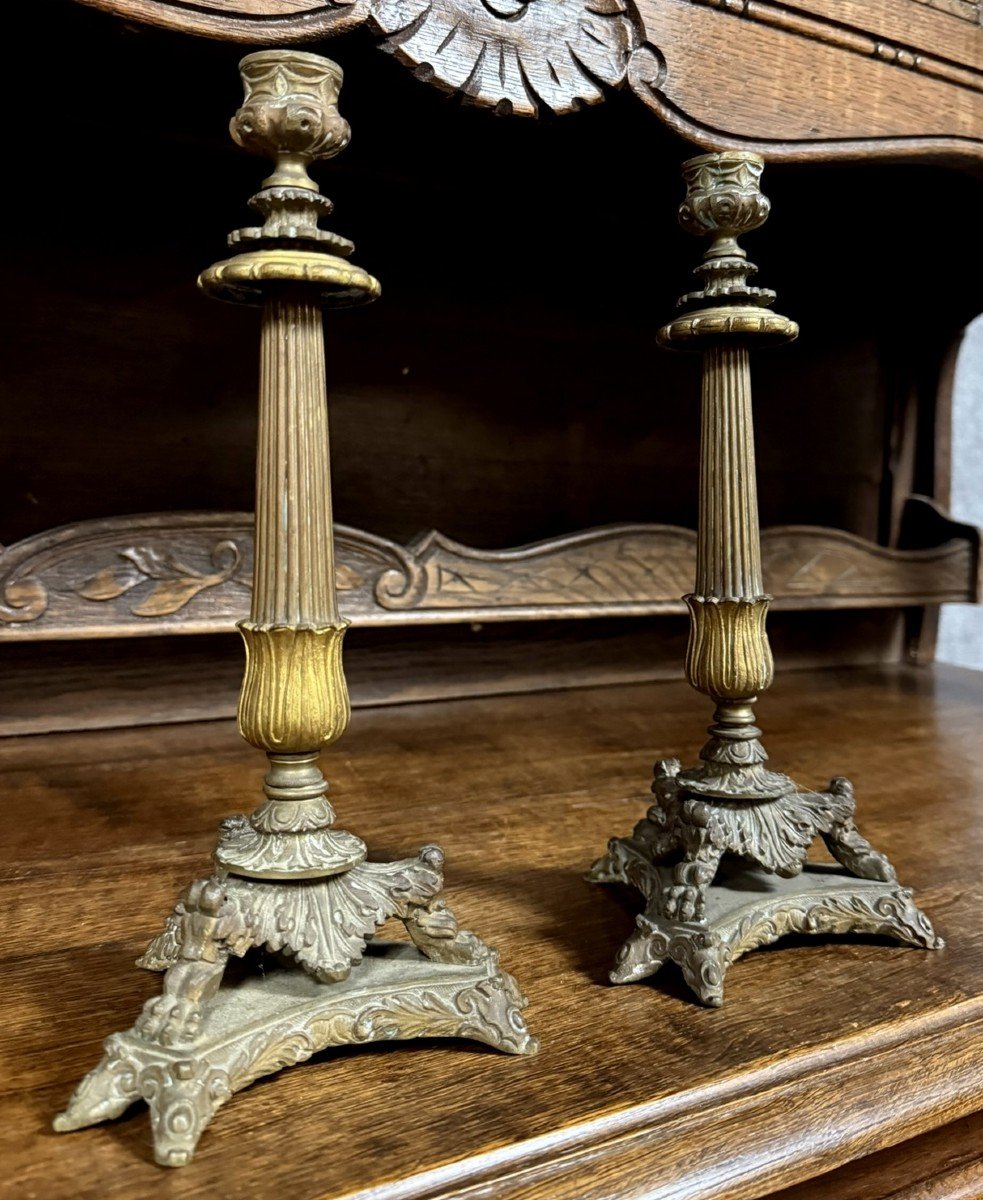 Pair Of Empire Period Candlesticks In Gilt Bronze Circa 1800-photo-2