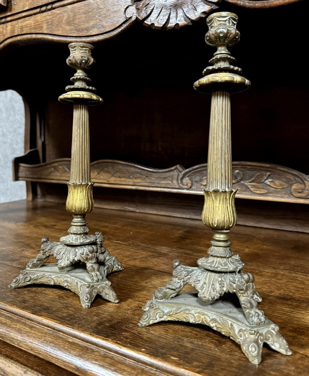 Pair Of Empire Period Candlesticks In Gilt Bronze Circa 1800-photo-3