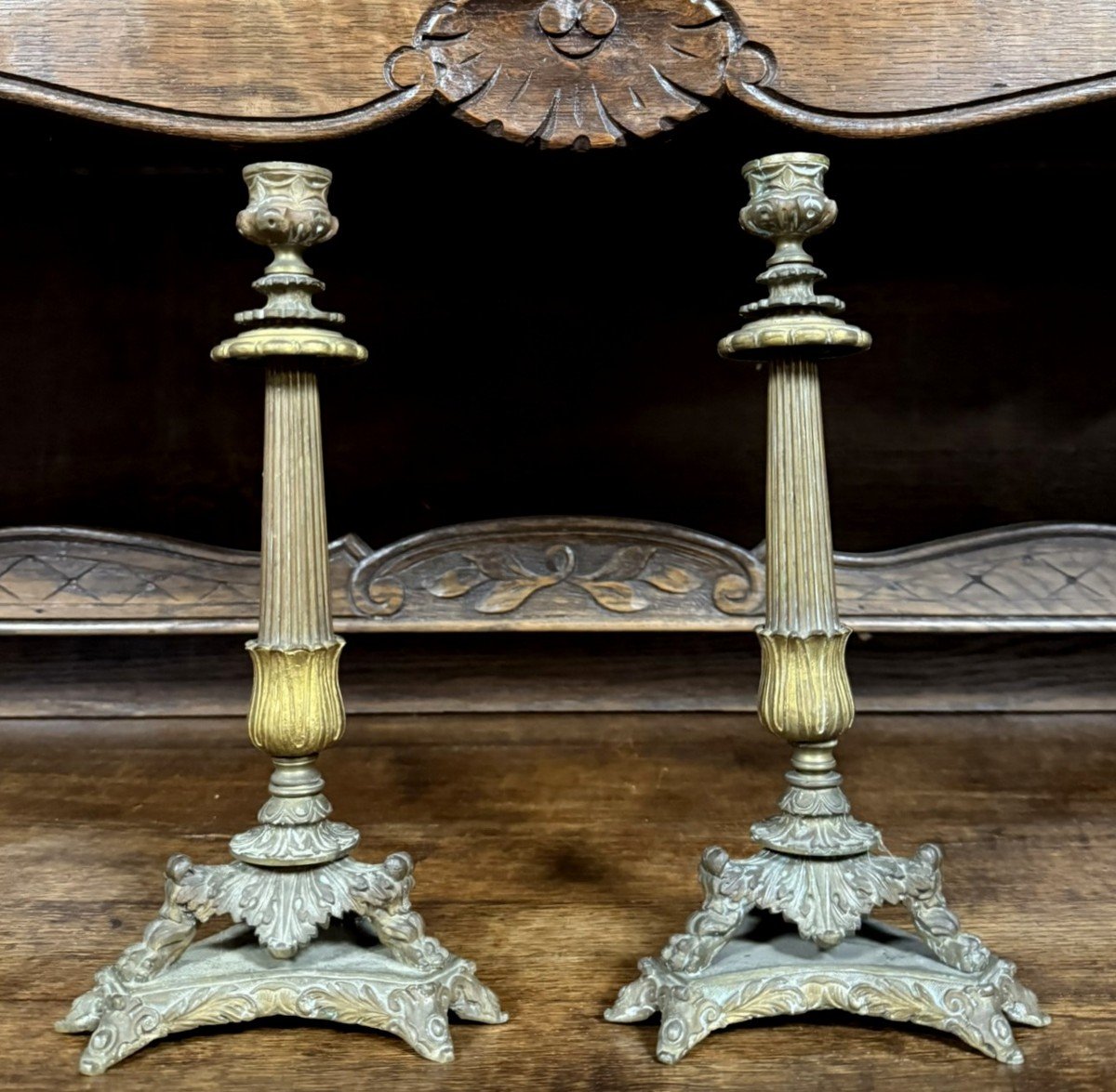 Pair Of Empire Period Candlesticks In Gilt Bronze Circa 1800