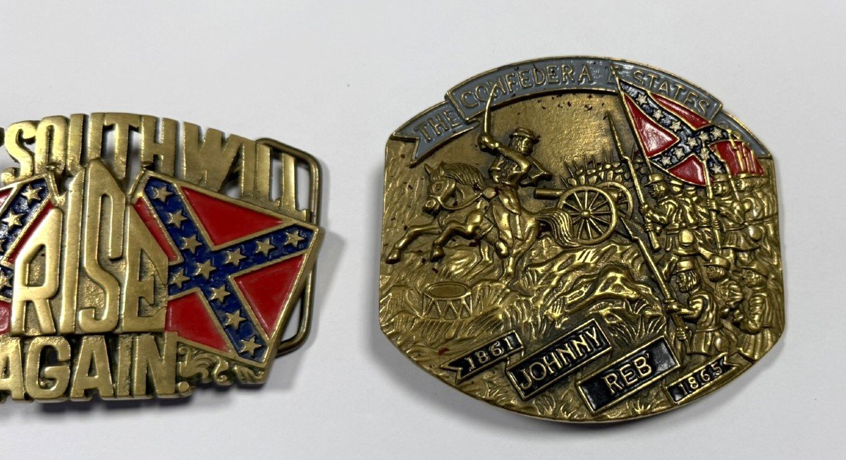 Two Vintage American Or English Belt Buckles In Gilt And Polychrome Bronze Circa 1980 -photo-4