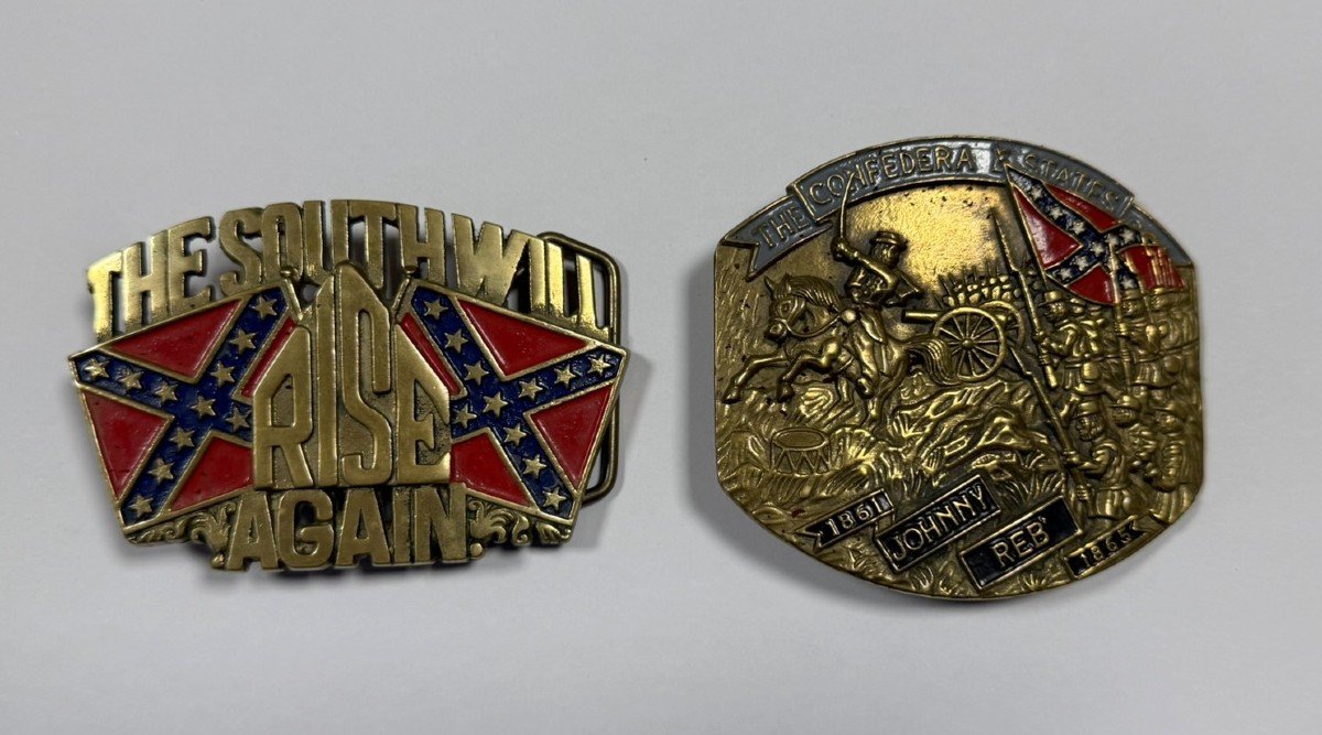 Two Vintage American Or English Belt Buckles In Gilt And Polychrome Bronze Circa 1980 