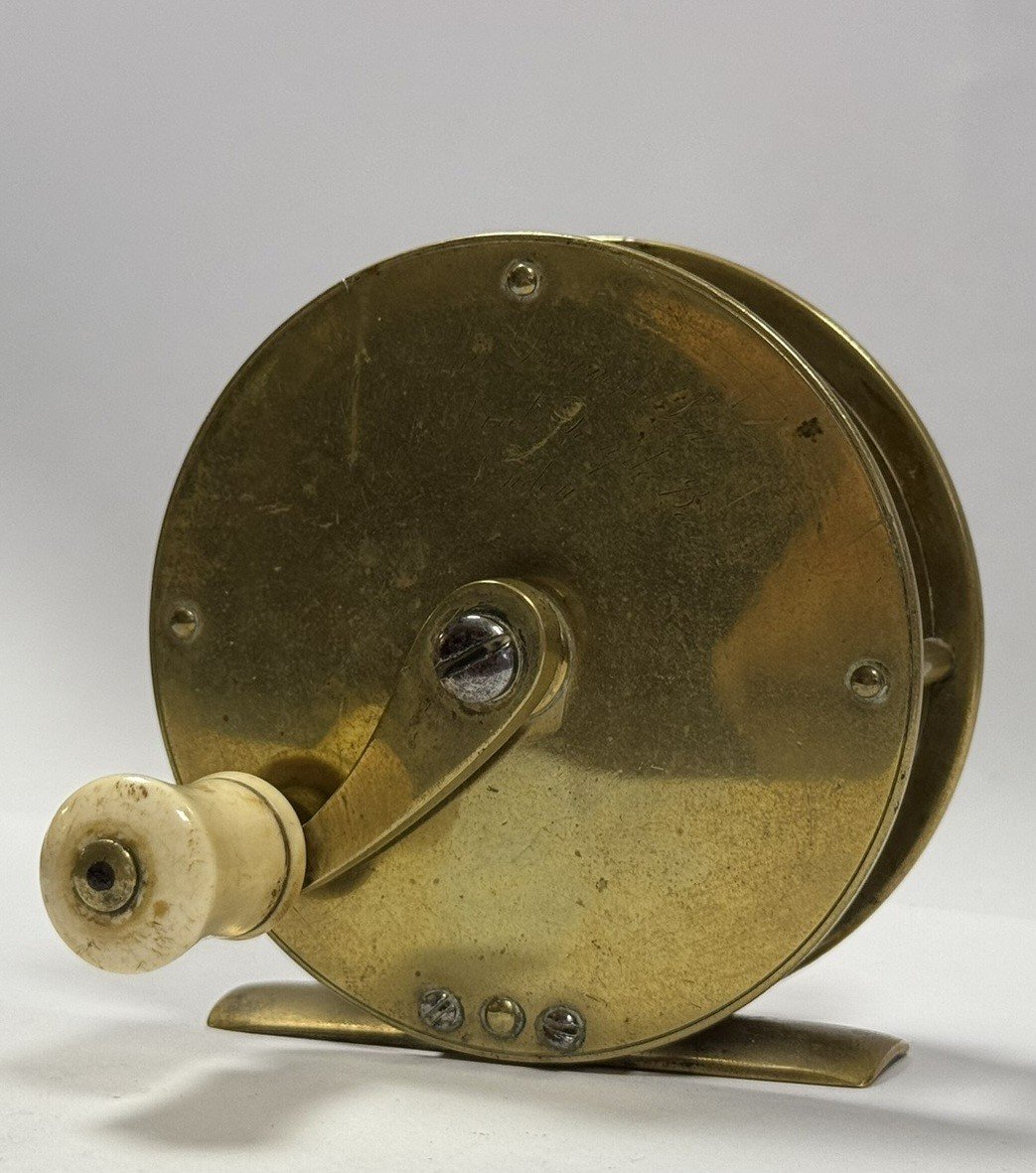 Knight In London Late 19th Century: Gilded Brass Fly Fishing Reel-photo-2