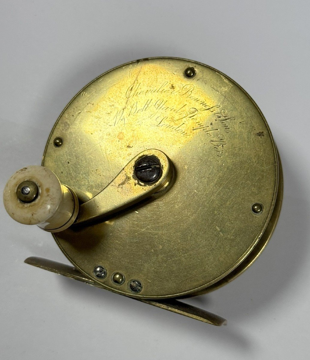 Knight In London Late 19th Century: Gilded Brass Fly Fishing Reel-photo-5