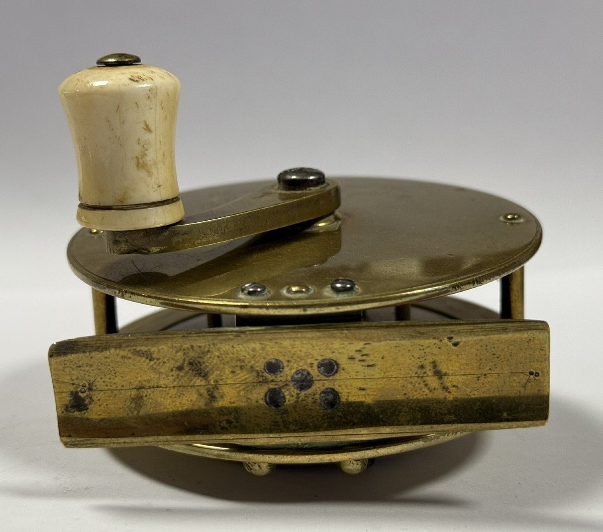 Knight In London Late 19th Century: Gilded Brass Fly Fishing Reel-photo-7