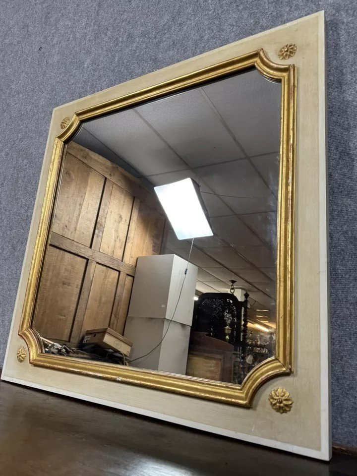 Vintage Louis XV Style Lacquered Square Mirror Circa 1950-photo-4