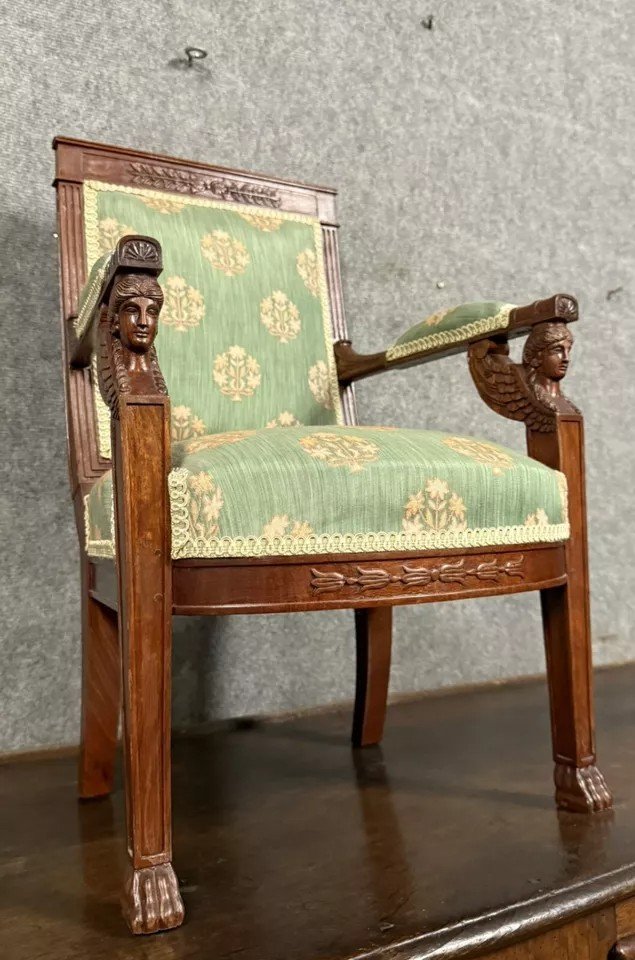 Empire/consulate Child's Armchair With Sphinxes In Mahogany (20th Century)-photo-1