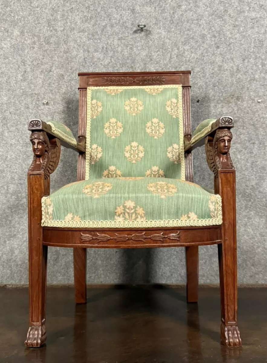 Empire/consulate Child's Armchair With Sphinxes In Mahogany (20th Century)