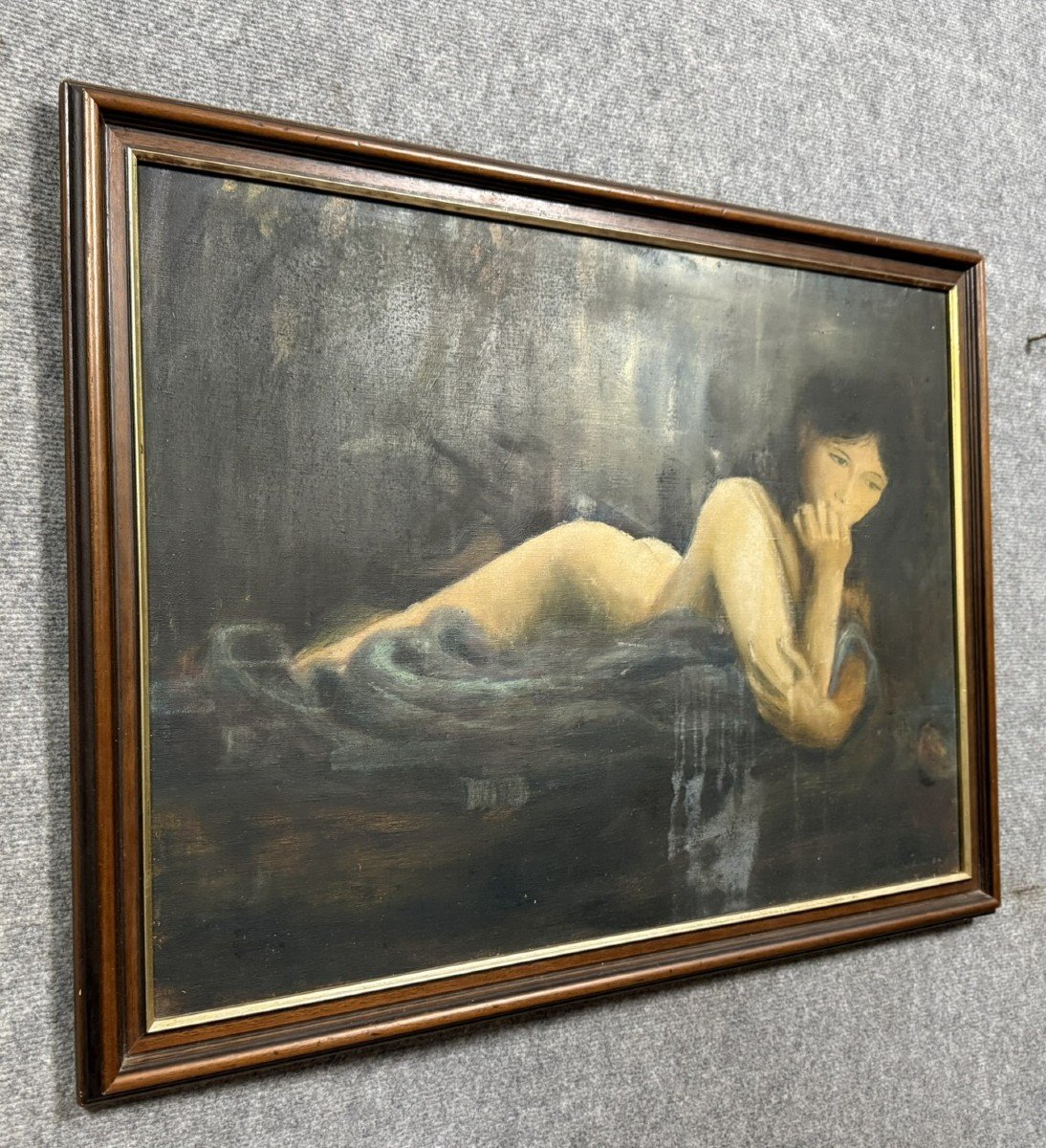 René Bondenet (?): Oil Painting On Canvas Pensive Nude  -photo-1