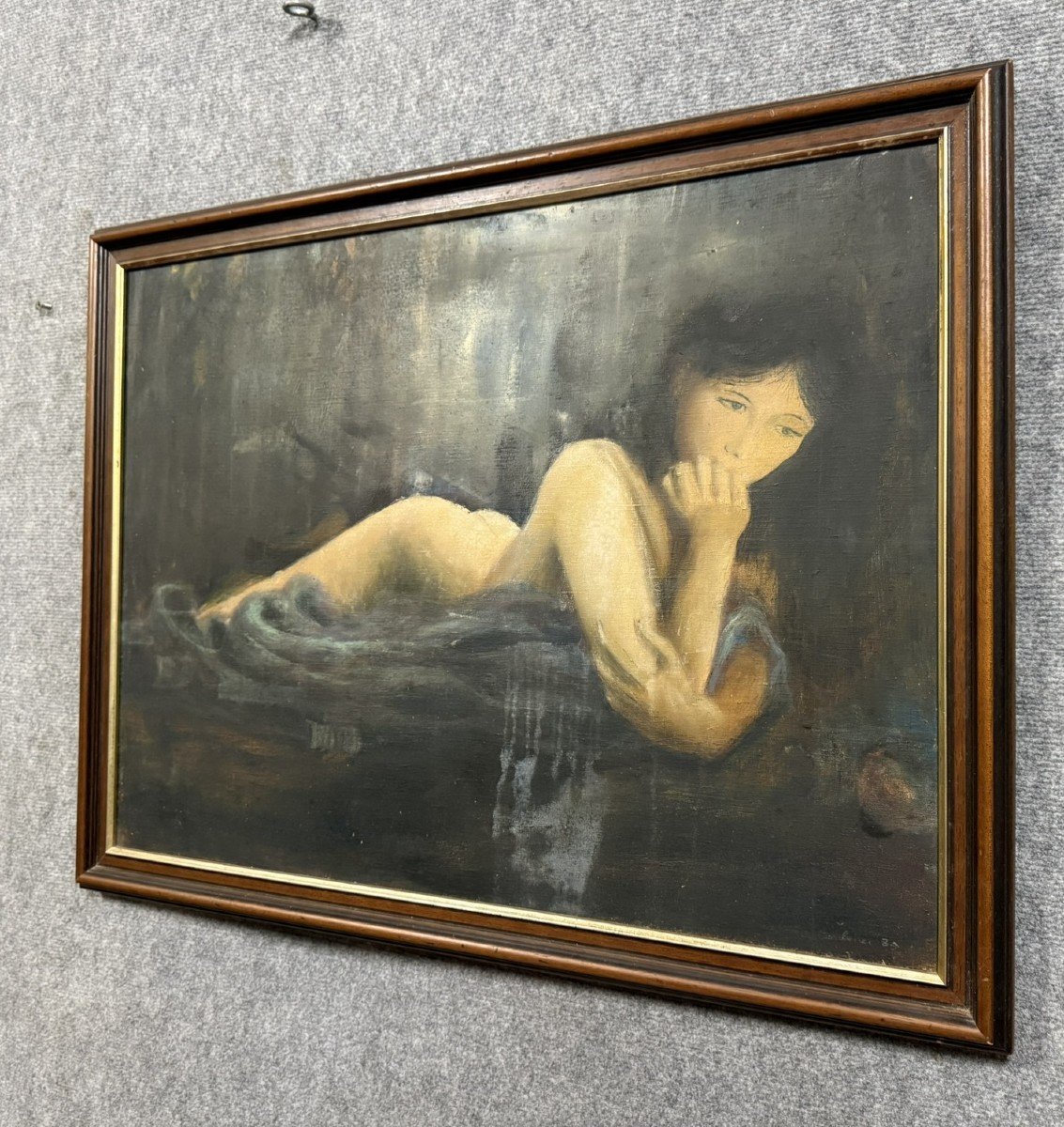 René Bondenet (?): Oil Painting On Canvas Pensive Nude  -photo-2