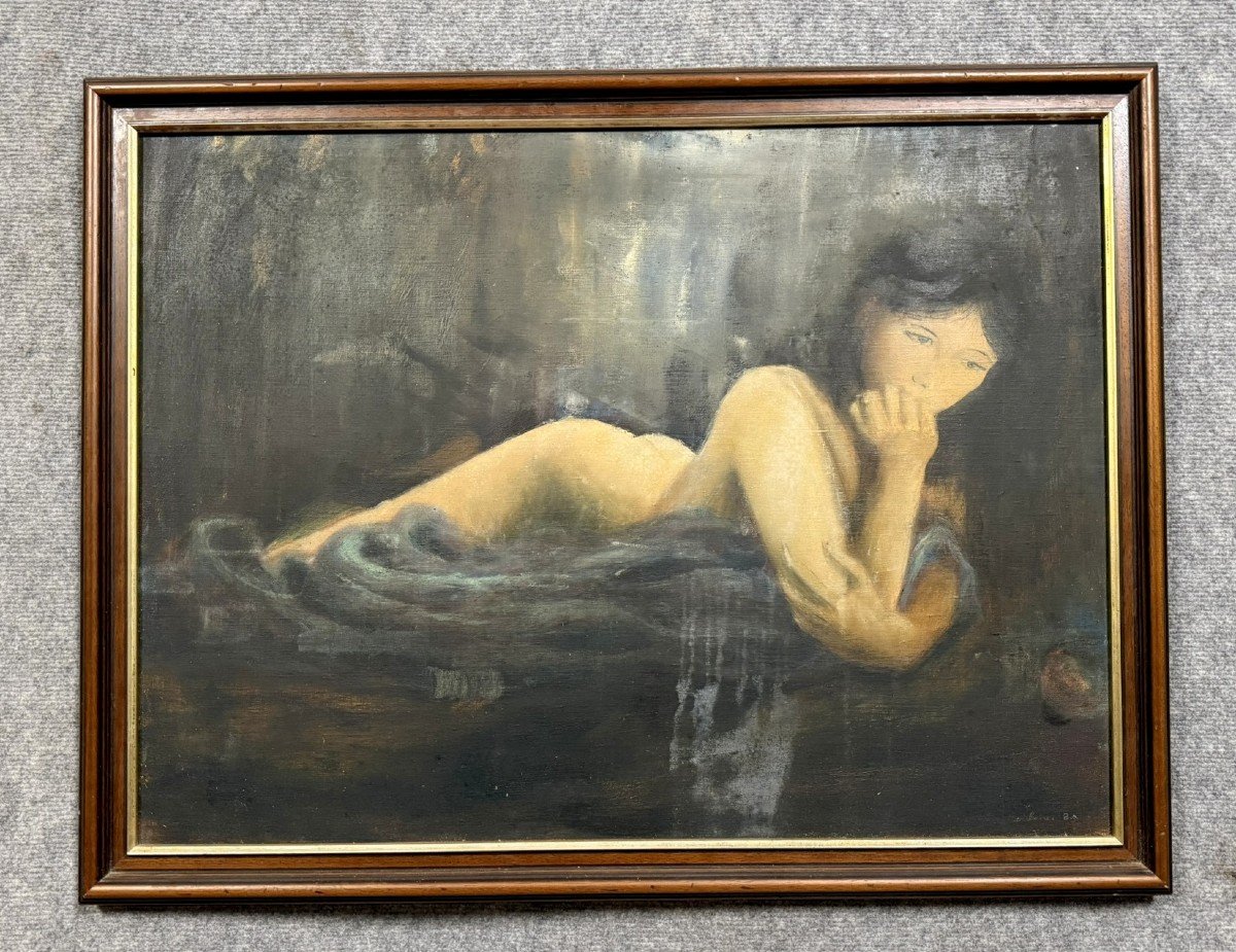 René Bondenet (?): Oil Painting On Canvas Pensive Nude  