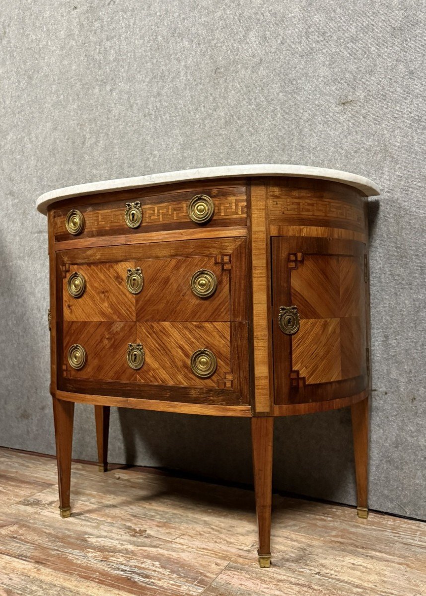 Louis XVI Style Half Moon Shaped Chest Of Drawers In Precious Wood Marquetry -photo-3