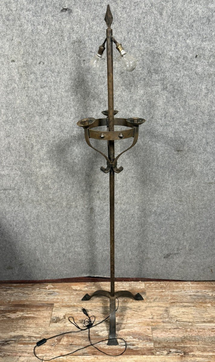 Feudal Style Cast Iron Candlestick Holder, 19th Century  