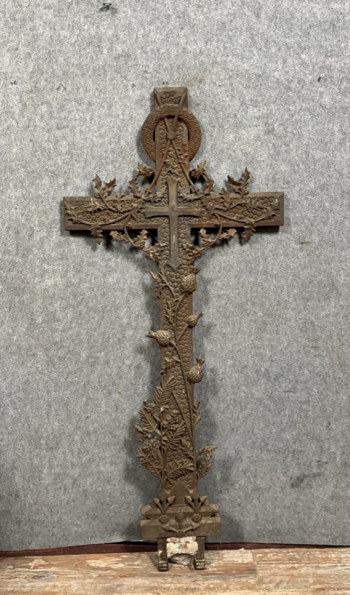 Huge Art Nouveau Calvary Cross In Cast Iron  -photo-1