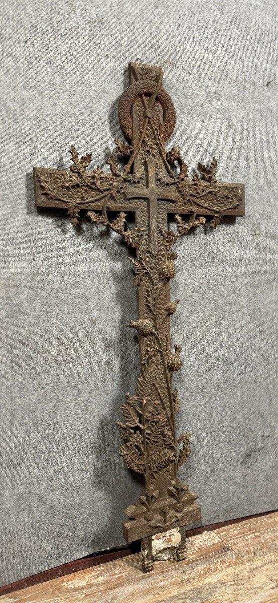 Huge Art Nouveau Calvary Cross In Cast Iron  -photo-2