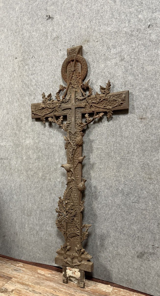 Huge Art Nouveau Calvary Cross In Cast Iron  -photo-3