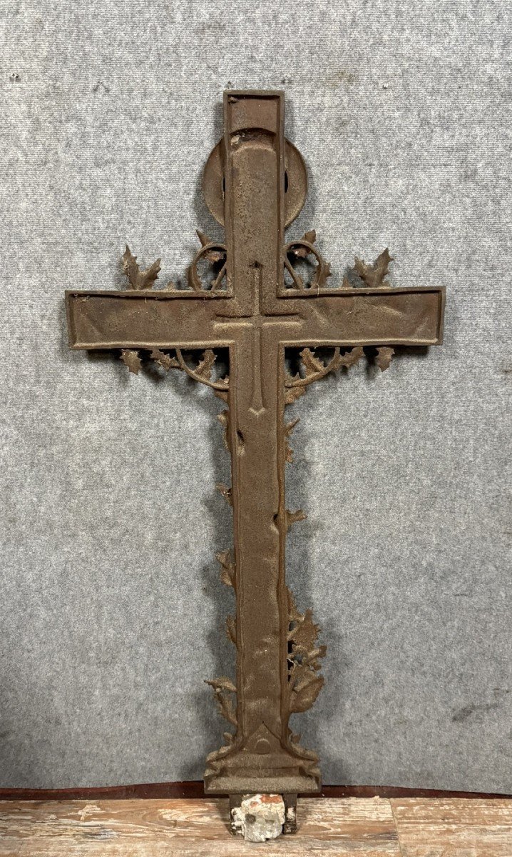 Huge Art Nouveau Calvary Cross In Cast Iron  -photo-6