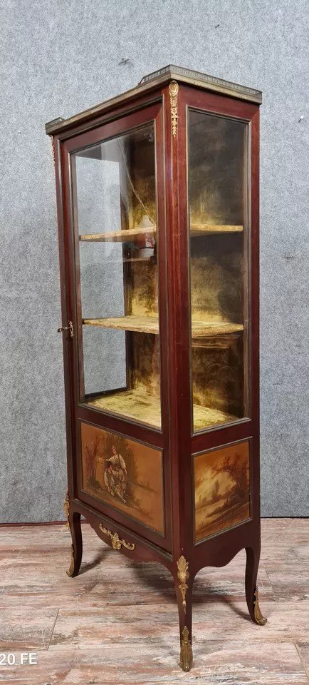 Vitrine Style Louis XV Estampillée En Acajou Et Vernis Martin Circa 1860-1880-photo-6