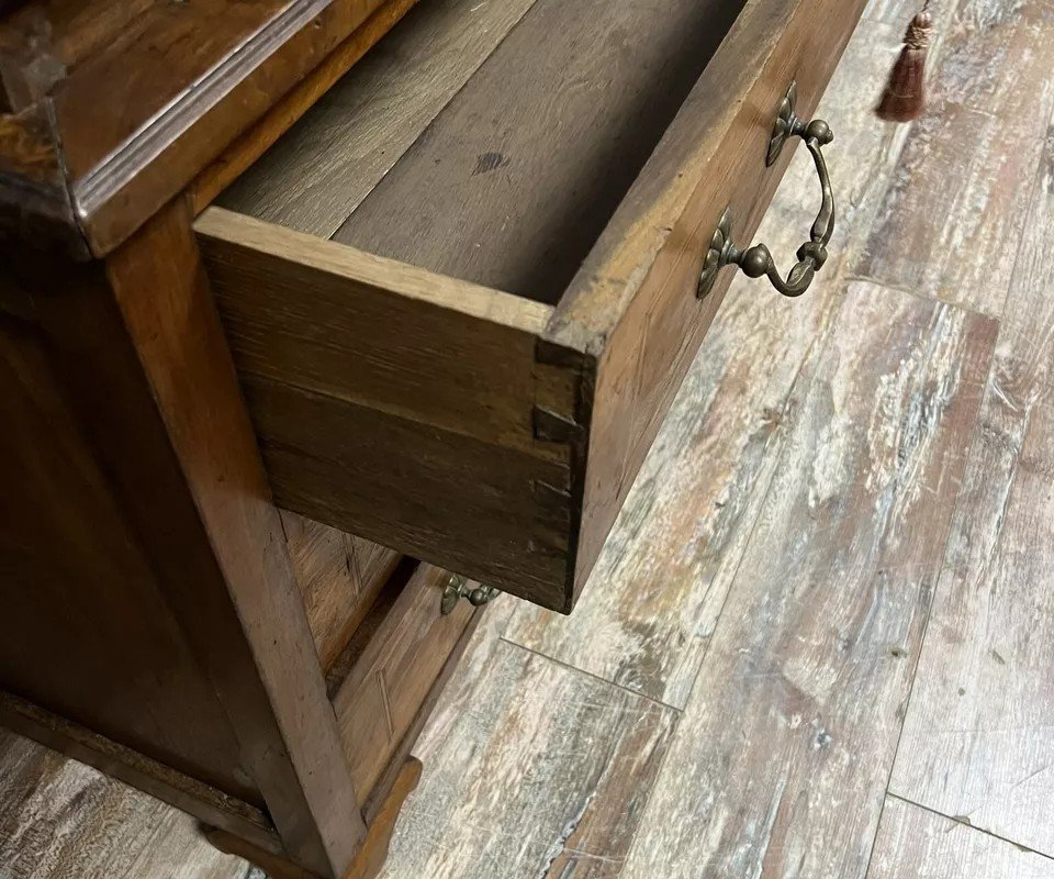 Commode Scriban époque Louis XV En Noyer, Ronce Et Filets De Marqueterie Circa 1750-photo-6