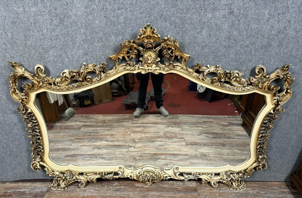 Louis XV Baroque Venetian Mirror In Lacquered Wood And Polychromy -photo-1