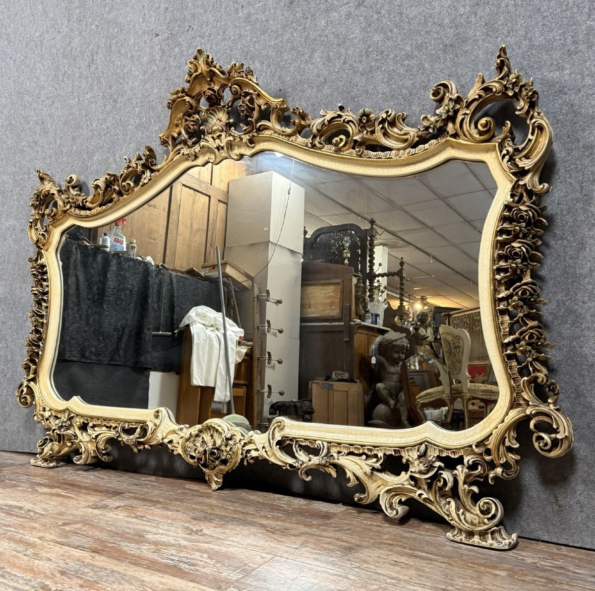 Louis XV Baroque Venetian Mirror In Lacquered Wood And Polychromy -photo-3