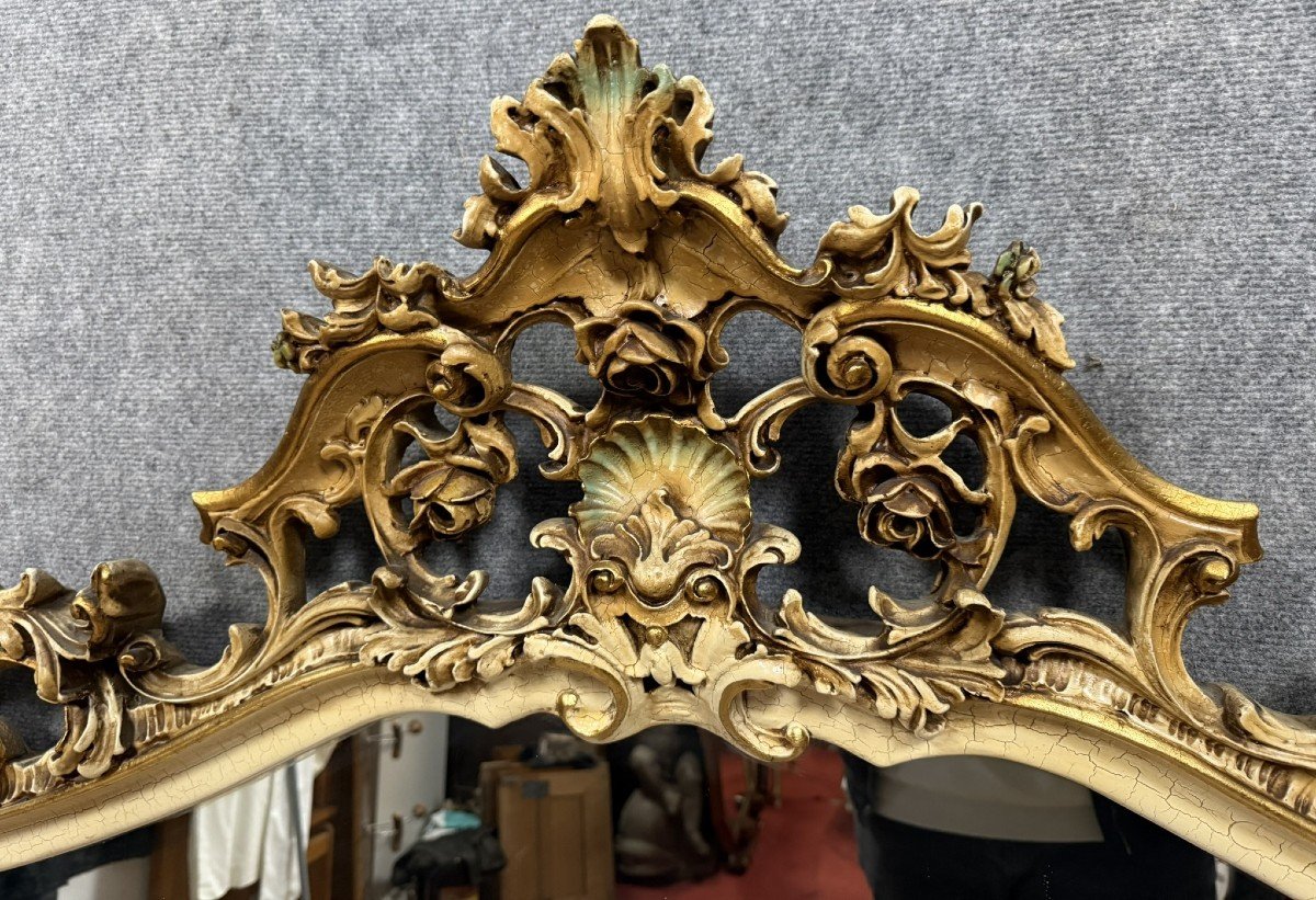 Louis XV Baroque Venetian Mirror In Lacquered Wood And Polychromy -photo-4