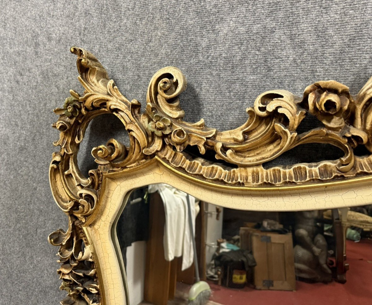 Louis XV Baroque Venetian Mirror In Lacquered Wood And Polychromy -photo-5