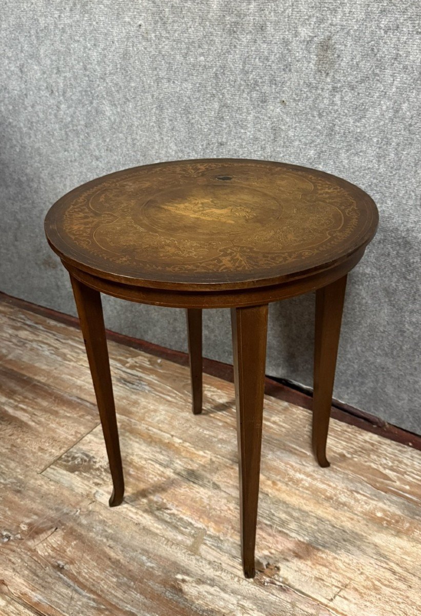 Italian Sorentino Style Marquetry Pedestal Table -photo-3