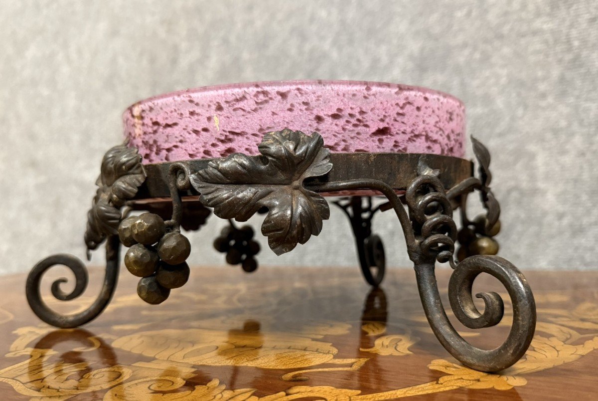 d'Après Muller : Coupe Ou Centre De Table En Verre Rose époque Art Nouveau -photo-3