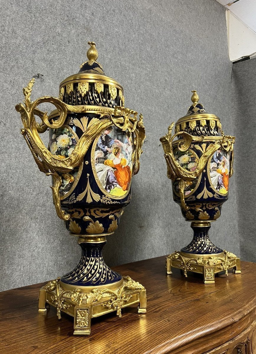 Monumental Pair Of Blue Sèvres Porcelain Vases With Gilt Bronze Mounts -photo-6