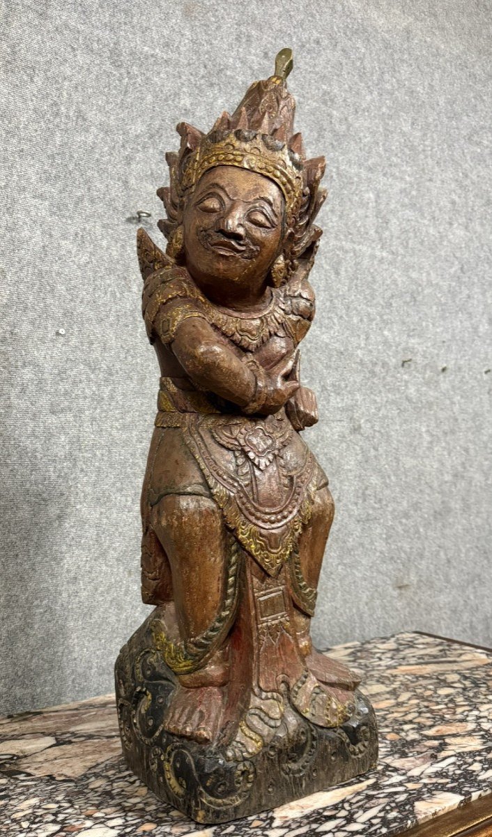 India Mid 19th Century: Very Large Carved Wooden Statue-photo-1