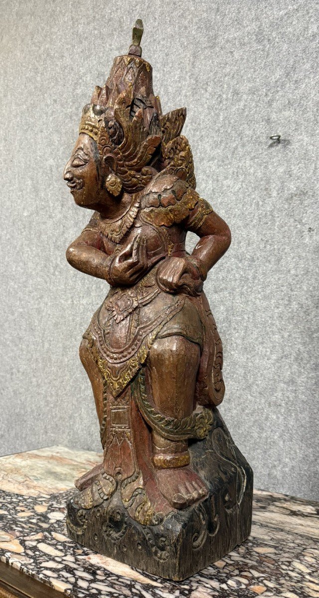 India Mid 19th Century: Very Large Carved Wooden Statue-photo-2