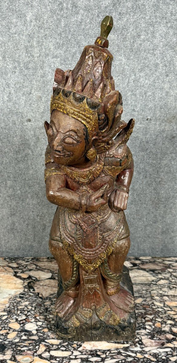 India Mid 19th Century: Very Large Carved Wooden Statue-photo-4