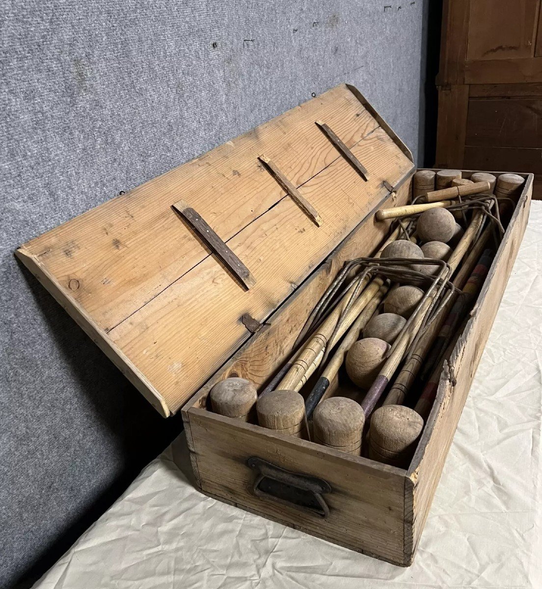 Ancien Jeu De Croquet Avec Boite d'Origine Et Accessoires Pour 8 Joueurs -photo-1